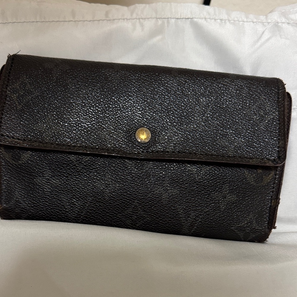 Louis Vuitton Dark Brown Monogram Fold Wallet with Gold Snap
